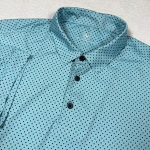 Mizzen+Main Polo Shirt Mens Large Blue Polka Dot Short Sleeve Stretch Trim Fit